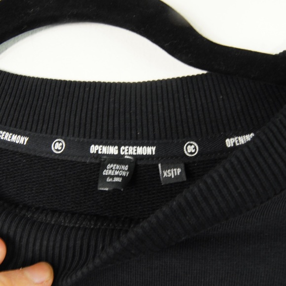 Opening Ceremony 2010s Indie Sleaze Crop Long Sleeve Logo Sweatshirt Black Top - Picture 4 of 4